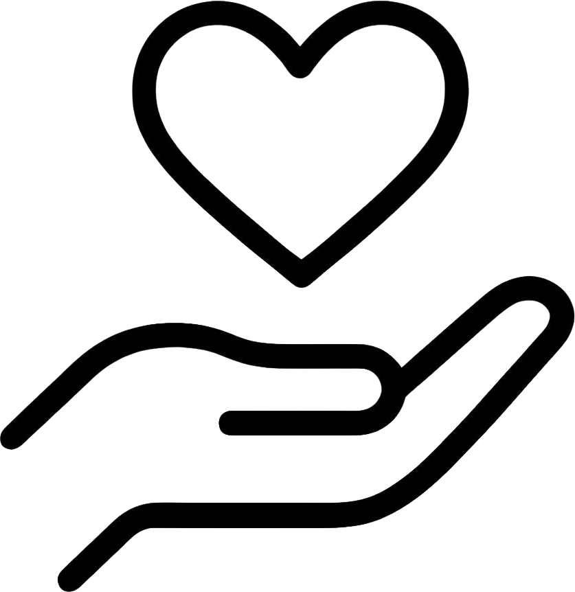 generate simple black and white trace of a hand and a heart on top in a modern vector art style with a flat design aesthetic